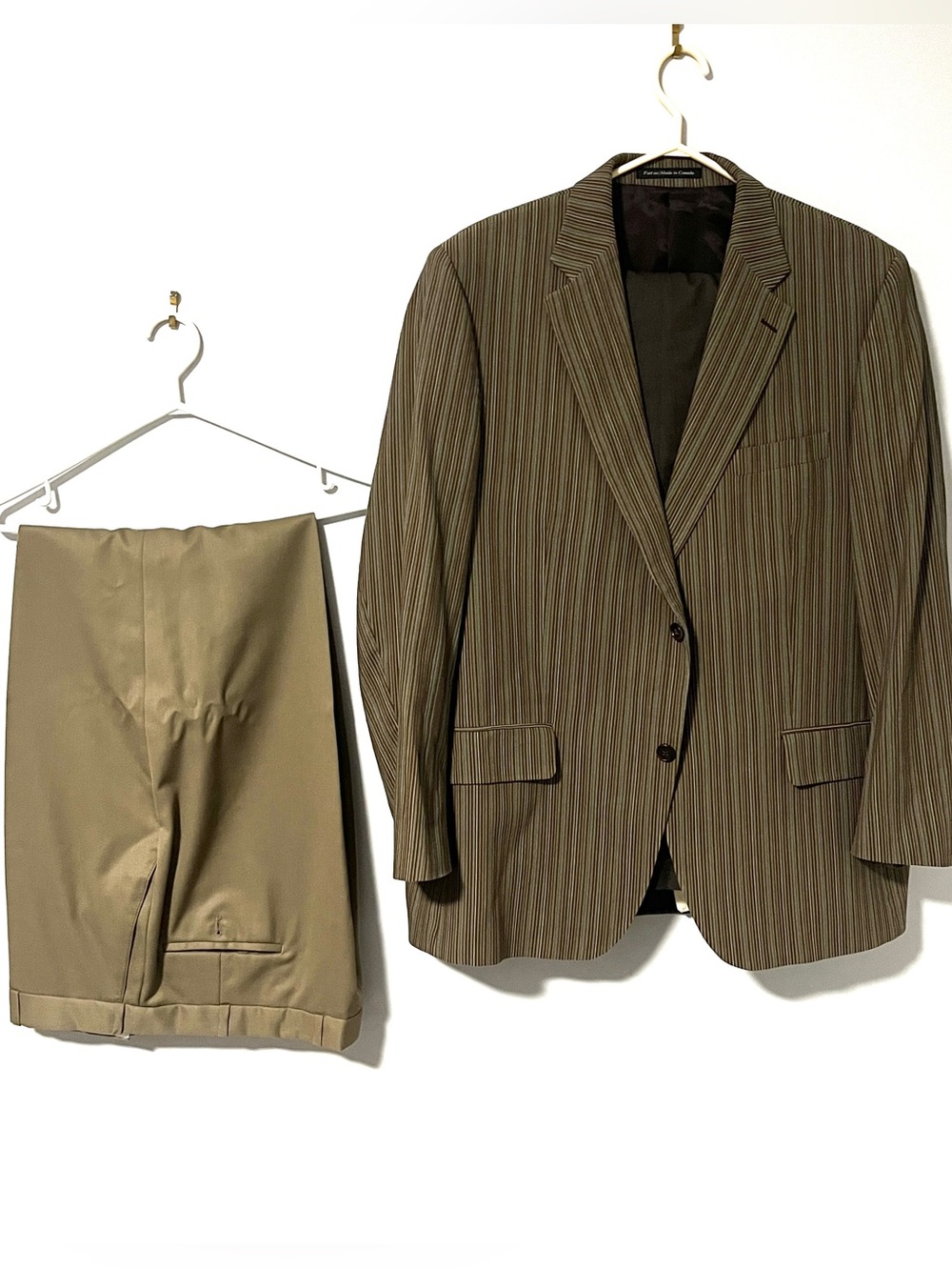 Men's Olive Pinstripe Suit Jacket & Pants - Classic Two-Piece